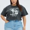 Grey Graphic T-shirt Brooklyn Band Super Crop Jersey