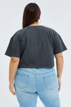 Grey Graphic T-shirt Brooklyn Band Super Crop Jersey -You And All Fashion Store cjc1858a 84ab charcoal 5