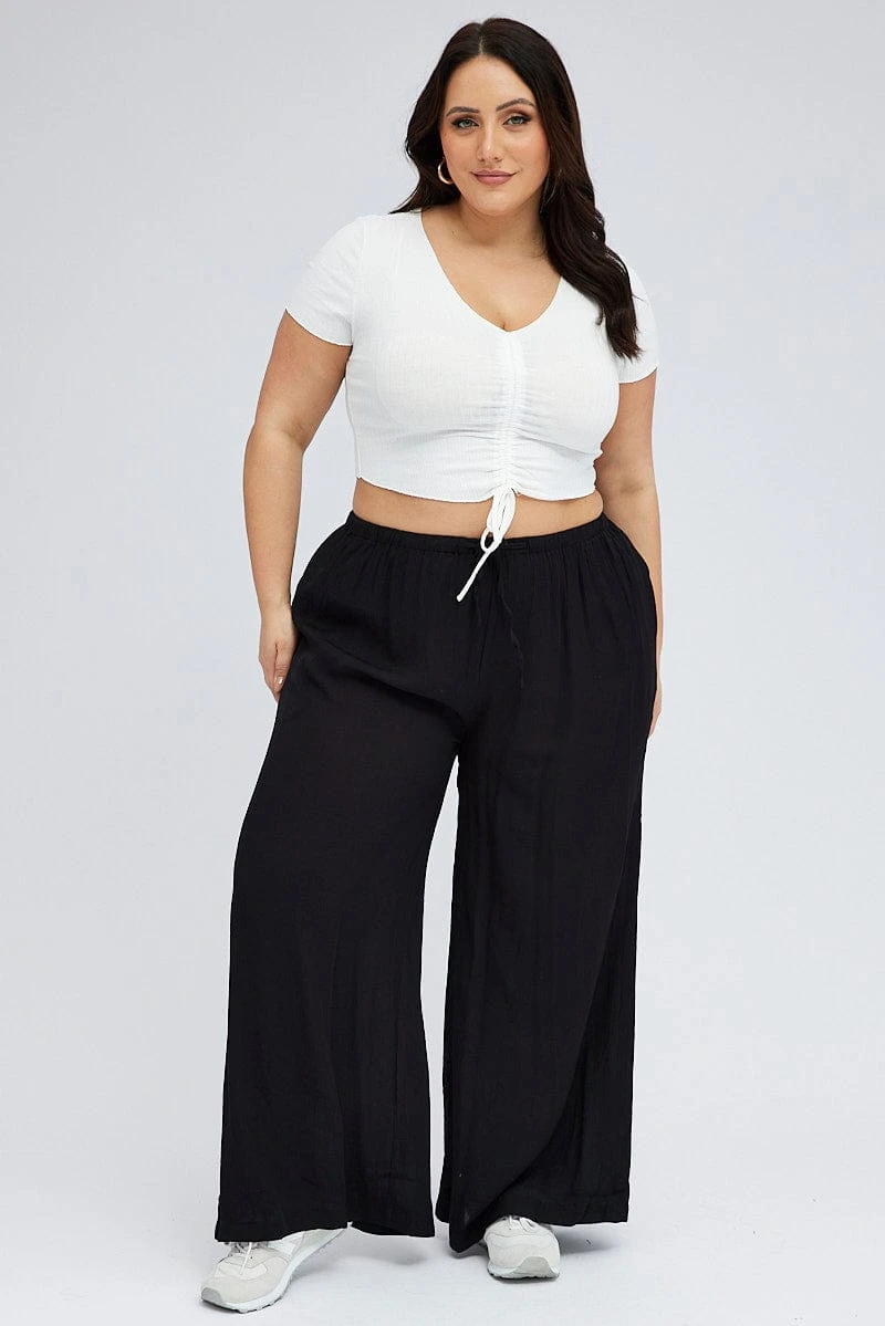 White Ruched Top Short Sleeve V-neck 2 White Ruched Top Short Sleeve V-neck - Image 2