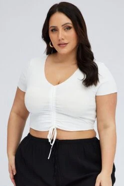 White Ruched Top Short Sleeve V-neck 8 White Ruched Top Short Sleeve V-neck -You And All Fashion Store cjc1864 35jb white 3