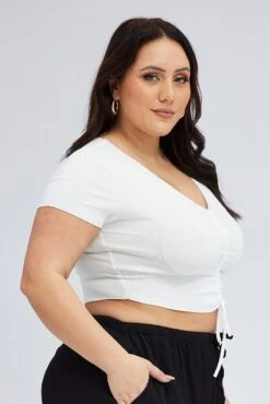 White Ruched Top Short Sleeve V-neck 9 White Ruched Top Short Sleeve V-neck -You And All Fashion Store cjc1864 35jb white 4