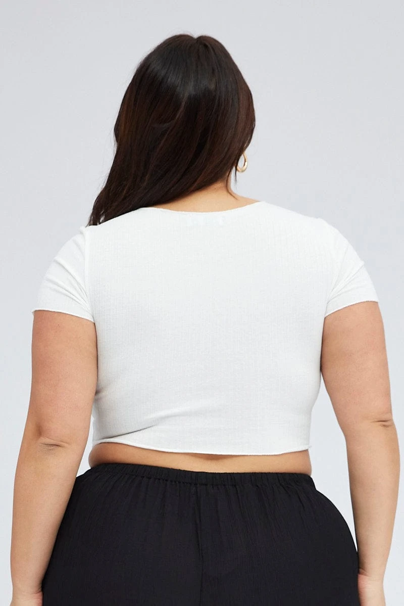 White Ruched Top Short Sleeve V-neck 5 White Ruched Top Short Sleeve V-neck - Image 5