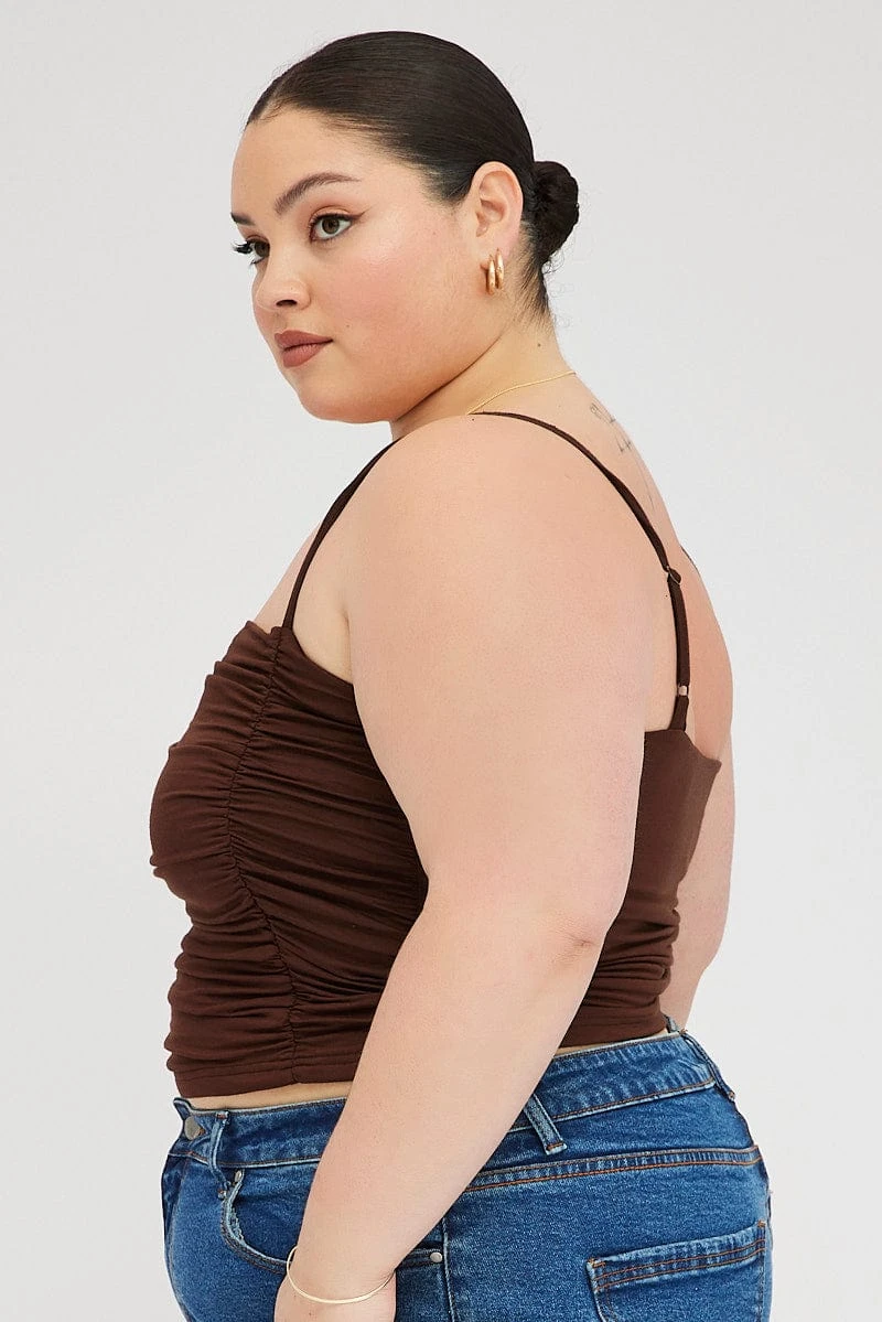 Brown Ruched Singlet Crop Top 4 Brown Ruched Singlet Crop Top - Image 4