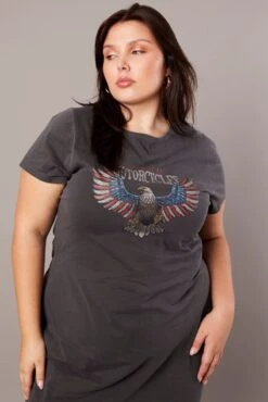 Grey Graphic Dress Short Sleeve Crew Neck -You And All Fashion Store cjc1866c 84jb charcoal 3