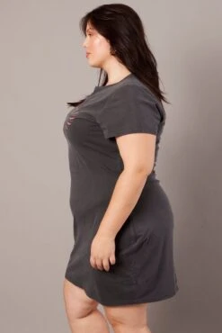 Grey Graphic Dress Short Sleeve Crew Neck -You And All Fashion Store cjc1866c 84jb charcoal 4