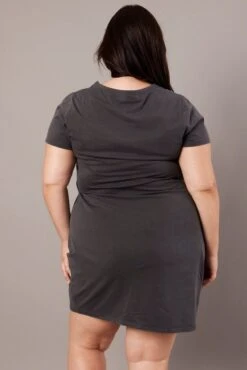 Grey Graphic Dress Short Sleeve Crew Neck -You And All Fashion Store cjc1866c 84jb charcoal 5