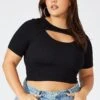 Black Cut Out Top Short Sleeve Crew Neck Seamless