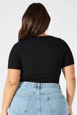 Black Cut Out Top Short Sleeve Crew Neck Seamless -You And All Fashion Store cjc1950 84j black 5