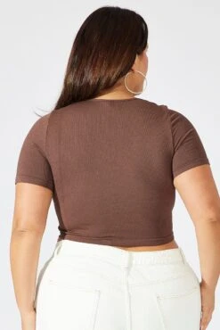 Brown Cut Out Top Short Sleeve Crew Neck Seamless -You And All Fashion Store cjc1950 84j brown 5