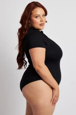 Black Bodysuit Cut Out Short Sleeve Crew Neck Seamless -You And All Fashion Store cjc1951 84j black 5