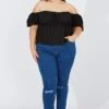 Black Top Short Sleeve Sweetheart Neckline Textured