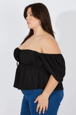 Black Top Short Sleeve Sweetheart Neckline Textured -You And All Fashion Store cjc1959 81jb black 4
