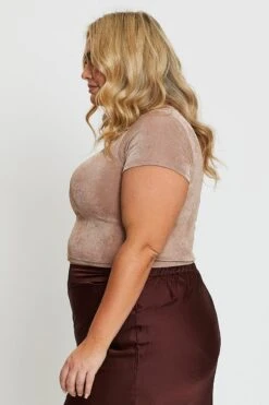 Brown Crop T-shirt Crew Neck Short Sleeve Slinky Jersey -You And All Fashion Store cjc1971 38a mocha 4 1