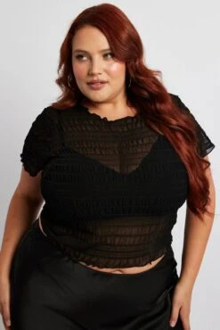 Black Mesh Top Short Sleeve Crew Neck -You And All Fashion Store cjc1972 47jb black 3