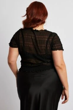 Black Mesh Top Short Sleeve Crew Neck -You And All Fashion Store cjc1972 47jb black 5