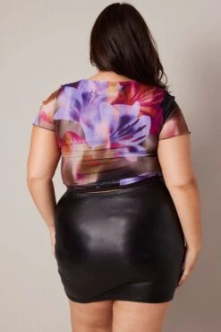 Multi Abstract Mesh Top Short Sleeve Crew Neck -You And All Fashion Store cjc1996c 84j abstract 5