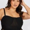 Black Singlet Mesh Top Cowl Neck