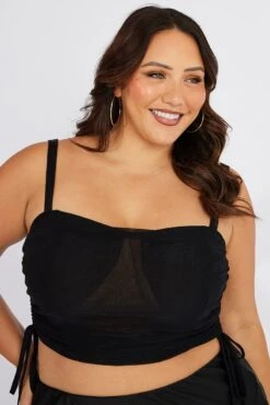 Black Singlet Mesh Top Cowl Neck -You And All Fashion Store cjc1997 84j black 3