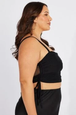 Black Singlet Mesh Top Cowl Neck -You And All Fashion Store cjc1997 84j black 4