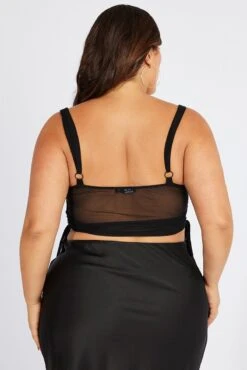 Black Singlet Mesh Top Cowl Neck -You And All Fashion Store cjc1997 84j black 5