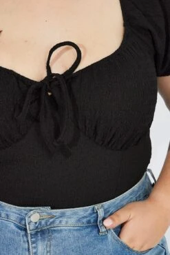 Black Bodysuit Short Sleeve Sweetheart Neckline Textured -You And All Fashion Store cjc2010 84j black 6