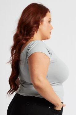 Grey Off Shoulder Top Longline Supersoft -You And All Fashion Store cjc2023 84jb grey 4