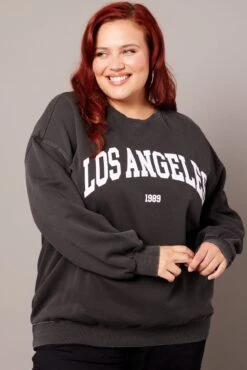 Black Oversized Sweater Long Sleeve Crew Neck