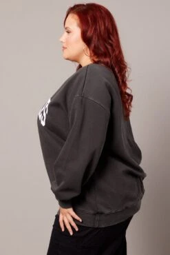 Black Oversized Sweater Long Sleeve Crew Neck 9 Black Oversized Sweater Long Sleeve Crew Neck -You And All Fashion Store cjc2044a 84j wash black 4