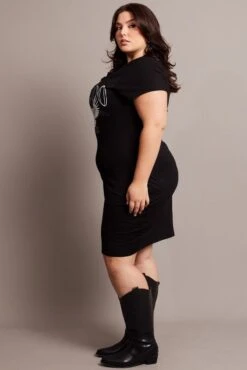 Black Graphic Dress Short Sleeve Crew Neck -You And All Fashion Store cjc2060a 84jb black 4