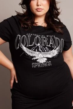 Black Graphic Dress Short Sleeve Crew Neck -You And All Fashion Store cjc2060a 84jb black 6