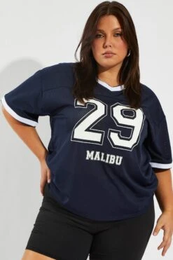 Blue Graphic Jersey Tee Short Sleeve V-neck Soccer -You And All Fashion Store cjc2070 84jb navy 3