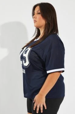 Blue Graphic Jersey Tee Short Sleeve V-neck Soccer -You And All Fashion Store cjc2070 84jb navy 4