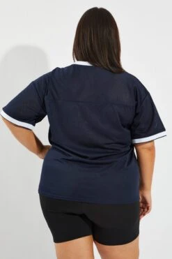 Blue Graphic Jersey Tee Short Sleeve V-neck Soccer -You And All Fashion Store cjc2070 84jb navy 5