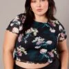 Black Floral Mesh Top Short Sleeve Crew Neck