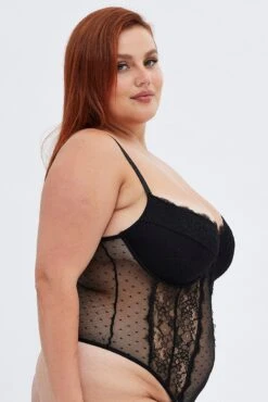 Black Lace Bodysuit Sleeveless Panel Detail -You And All Fashion Store cjc2080 36a black 5