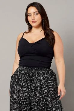 Black Singlet Top Twist Front Supersoft -You And All Fashion Store cjc2080 84jb black 3