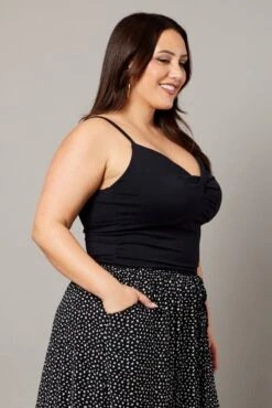 Black Singlet Top Twist Front Supersoft -You And All Fashion Store cjc2080 84jb black 4