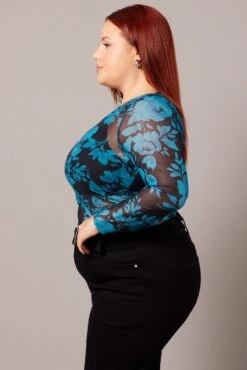 Black Floral Floral Mesh Top Long Sleeve Crew Neck -You And All Fashion Store cjc2102a 84j floral 4