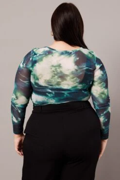 Green Abstract Mesh Top Long Sleeve Crew Neck 10 Green Abstract Mesh Top Long Sleeve Crew Neck -You And All Fashion Store cjc2118 84j abstract 5