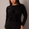 Black Bodysuit Long Sleeve Crew Neck Stripe