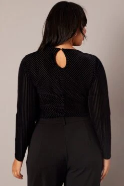 Black Bodysuit Long Sleeve Crew Neck Stripe -You And All Fashion Store cjc2120 84j black 5