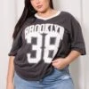 Grey Oversized T-shirt Short Sleeve V-Neck