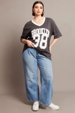 Grey Oversized T-shirt Short Sleeve V-Neck -You And All Fashion Store cjc2179c 84jb charcoal 3