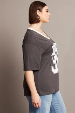 Grey Oversized T-shirt Short Sleeve V-Neck -You And All Fashion Store cjc2179c 84jb charcoal 4