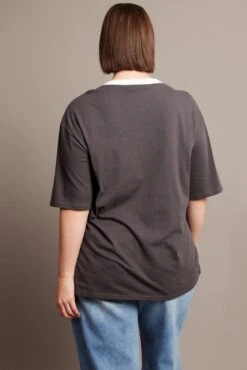 Grey Oversized T-shirt Short Sleeve V-Neck -You And All Fashion Store cjc2179c 84jb charcoal 5