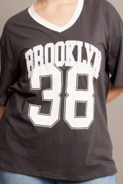 Grey Oversized T-shirt Short Sleeve V-Neck -You And All Fashion Store cjc2179c 84jb charcoal 6