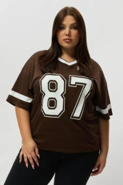 Brown Graphic T Shirt Short Sleeve V Neck