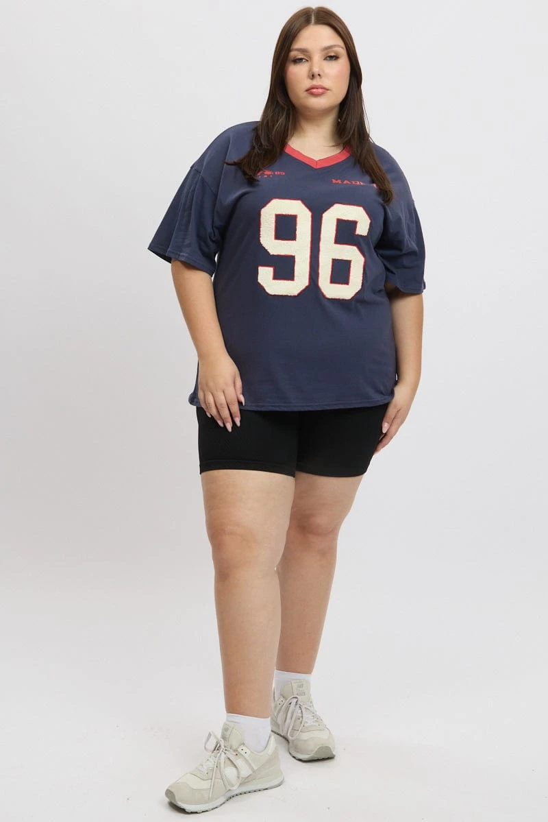 Blue Graphic T-shirt Short Sleeve V-Neck Oversized 2 Blue Graphic T-shirt Short Sleeve V-Neck Oversized - Image 2