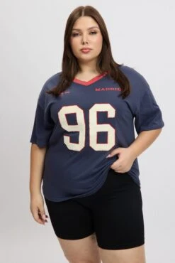 Blue Graphic T-shirt Short Sleeve V-Neck Oversized 8 Blue Graphic T-shirt Short Sleeve V-Neck Oversized -You And All Fashion Store cjc2199 84j navy 3