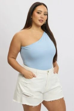 Blue Bodysuit One Shoulder -You And All Fashion Store cjc2211a 84j sky blue 3